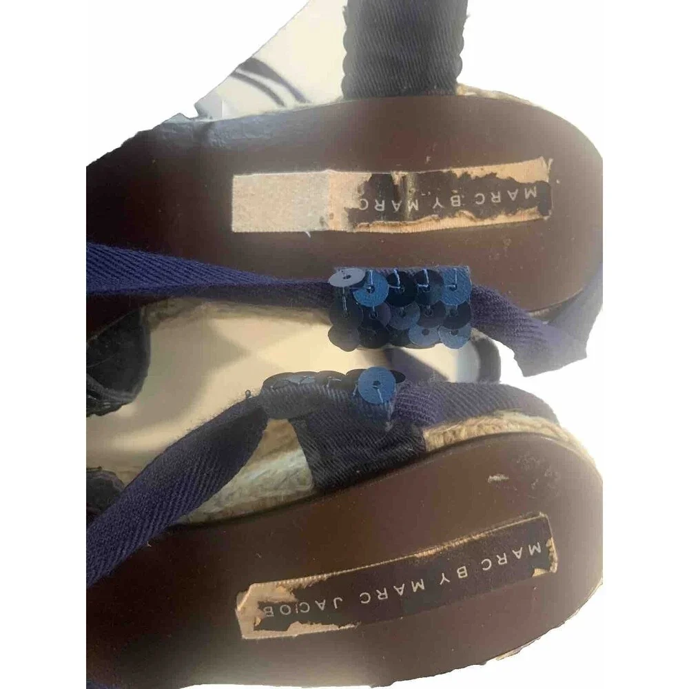 MARC by MARC JACOBS Wedge Women size 39 US 8.5 Blue Sequin Espadrille Heel Shoes